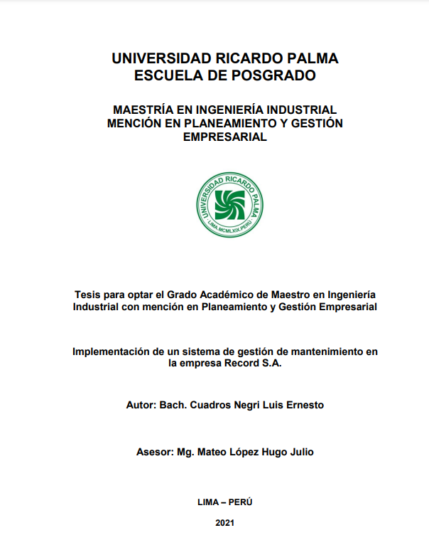 Implementación de un sistema de gestión de mantenimiento en la empresa Record S.A.