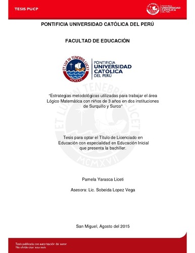 Estrategias metodológicas utilizadas para trabajar el área lógico matemática con niños de 3 años