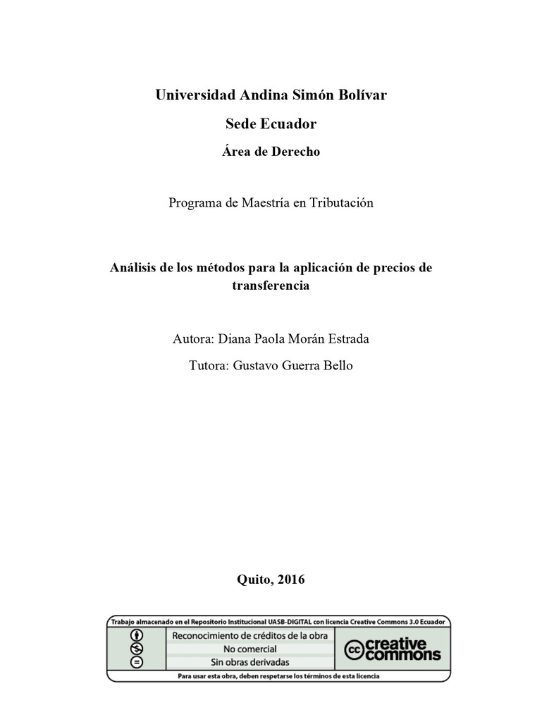 Análisis de los métodos para la aplicación de precios de transferencia