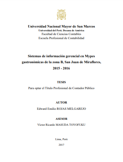 Sistemas de información gerencial en Mypes gastronómicas de la zona B, San Juan de Miraflores, 2015 - 2016