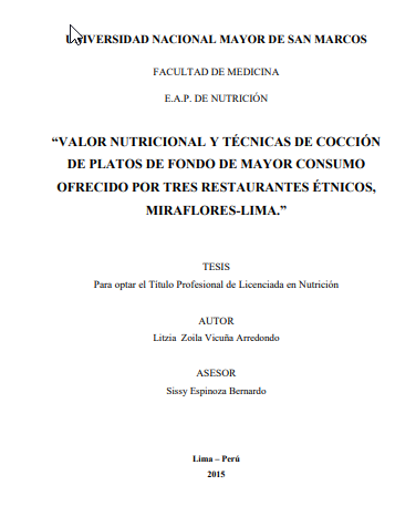 Valor nutricional y técnicas de cocción de platos de fondo de mayor consumo