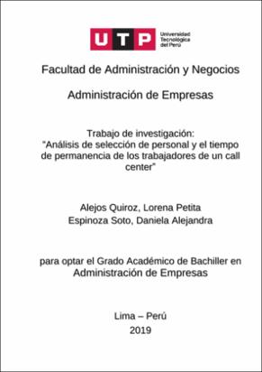 Análisis de selección de personal y el tiempo de permanencia de los trabajadores de un call center