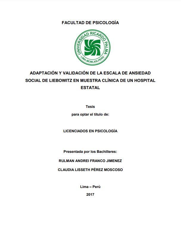 Adaptación y validación de la escala de Ansiedad Social de Liebowitz en muestra clínica de un hospital estatal