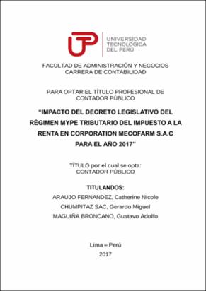 Impacto del decreto legislativo del regimen MYPE tributario del Impuesto a la Renta en Corporation MECOFARM S.A.C.