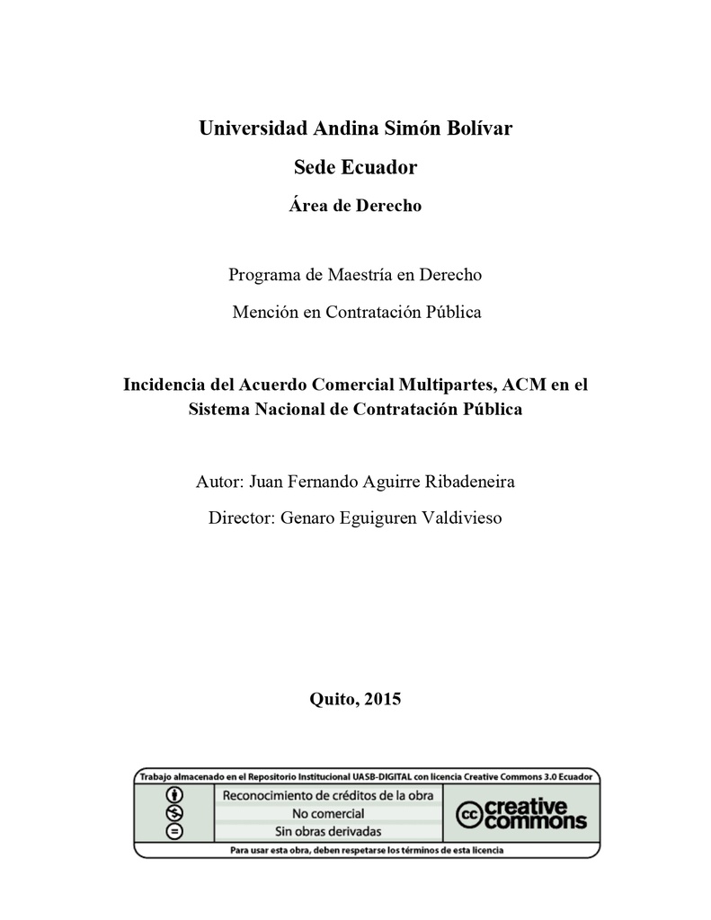 Incidencia del Acuerdo Comercial Multipartes, ACM en el Sistema Nacional de Contratación Pública