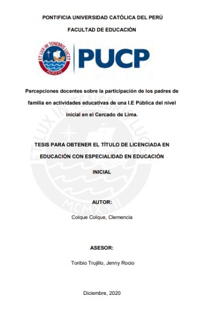 Percepciones docentes sobre la participación de los padres de familia en actividades educativas de una I.E Pública