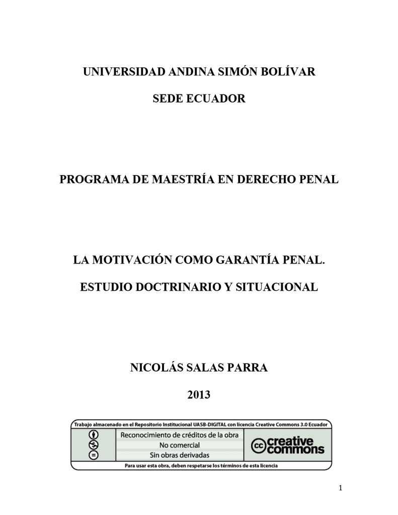 La motivación como garantía penal: estudio doctrinario y situacional