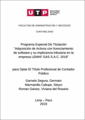 Adquisición de activos con licenciamiento de software y su implicancia tributaria en la empresa LEMAF GAS S.A.C. 2018