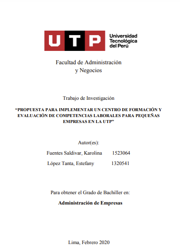 Propuesta para implementar un centro de formación y evaluación de competencias laborales para pequeñas empresas en la UTP