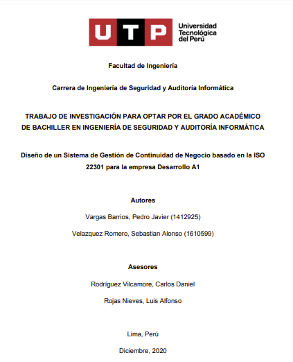 Diseño de un sistema de gestión de continuidad de negocio basado en la ISO 22301 para la empresa Desarrollo A1