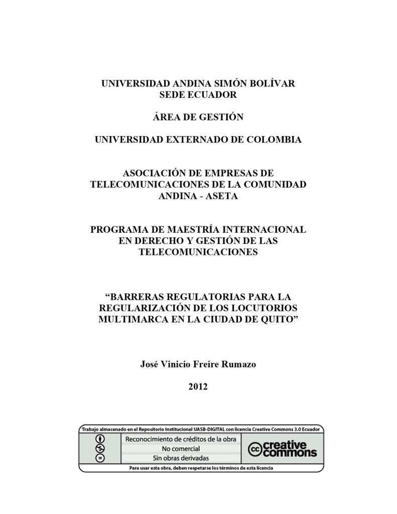 Barreras regulatorias para la regularización de los locutorios multimarca en la ciudad de Quito