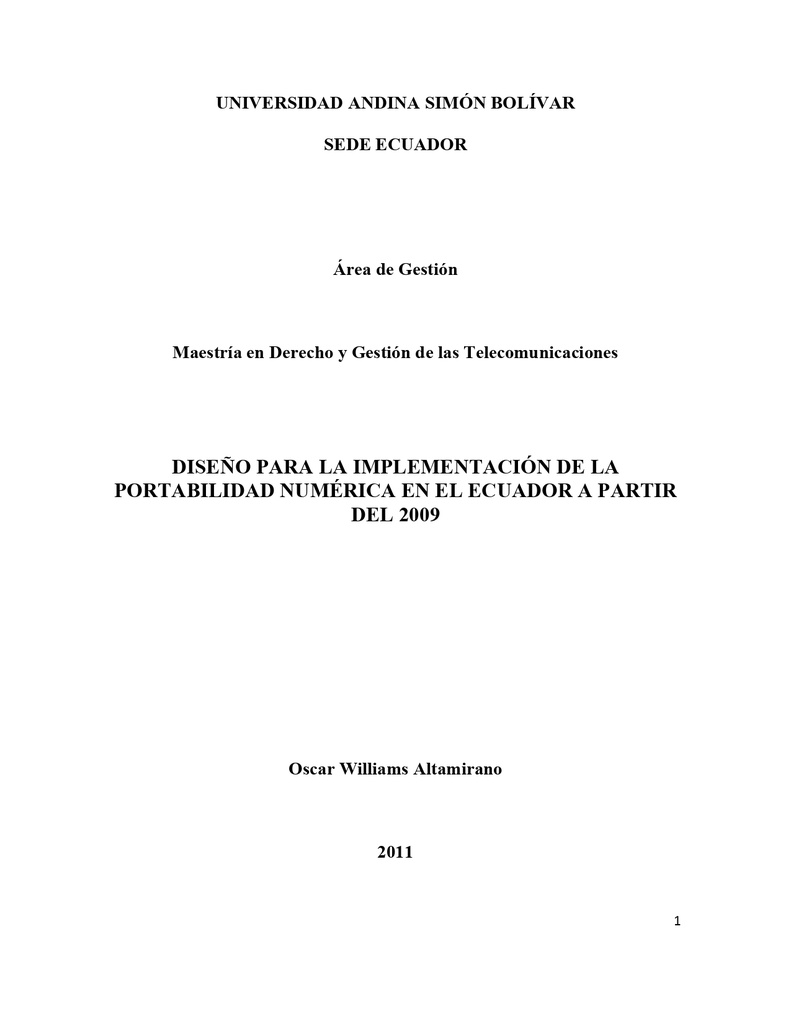 Diseño para la implementación de la portabilidad numérica en el Ecuador a partir del 2009