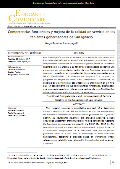 Competencias funcionales y mejora de la calidad de servicio en los tenientes gobernadores de San Ignacio