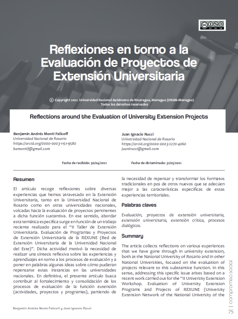 Reflexiones en torno a la Evaluación de Proyectos de Extensión Universitaria