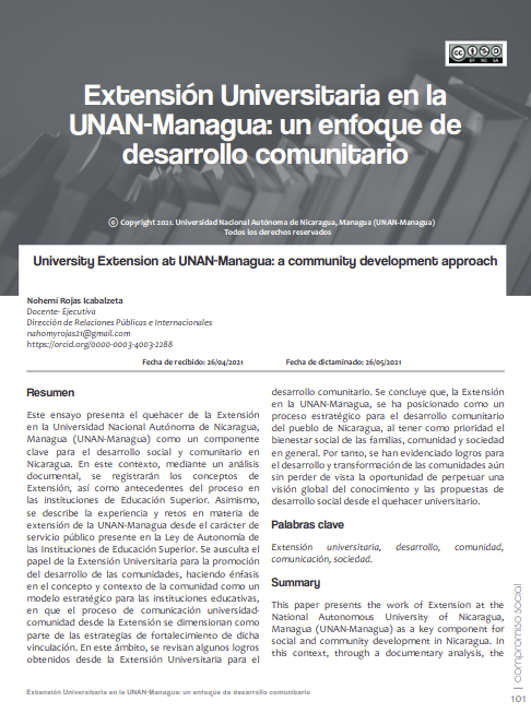 Extensión Universitaria en la UNAN-Managua: un enfoque de desarrollo comunitario