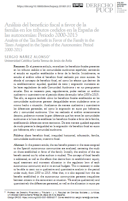 Análisis del beneficio fiscal a favor de la familia en los tributos cedidos en la España de las autonomías: periodo 2000-2015