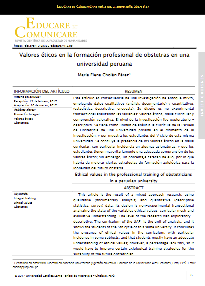 Valores éticos en la formación profesional de obstetras en una universidad peruana