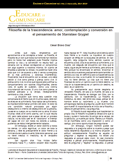 Filosofía de la trascendencia. amor, contemplación y conversión en el pensamiento de Stanislaw Grygiel