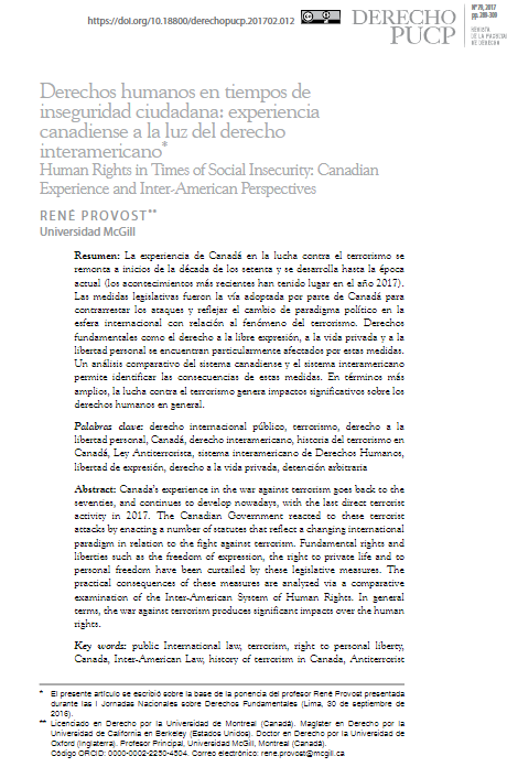 Derechos humanos en tiempos de inseguridad ciudadana: experiencia canadiense a la luz del derecho interamericano