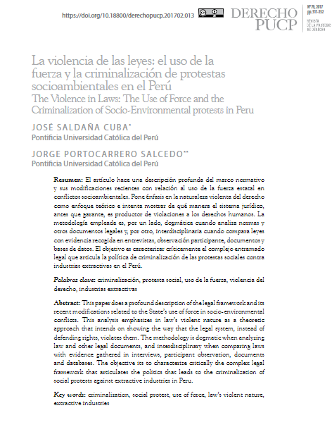 La violencia de las leyes: el uso de la fuerza y la criminalización de protestas socioambientales en el Perú