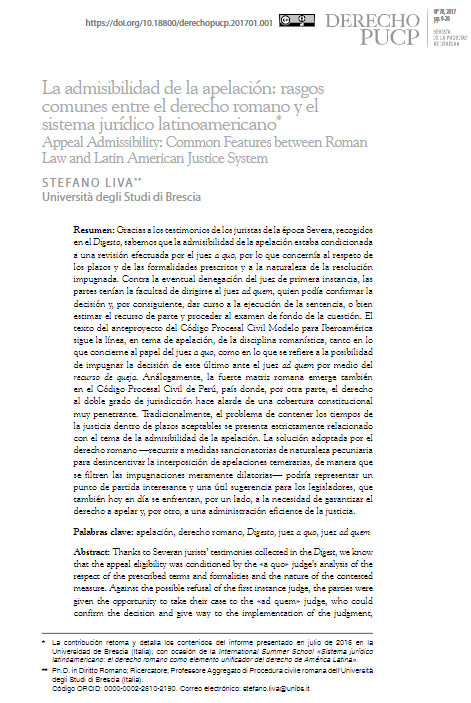 La admisibilidad de la apelación: rasgos comunes entre el derecho romano y el sistema jurídico latinoamericano