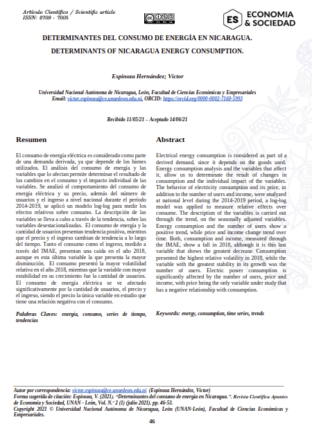 Determinantes del consumo de energía en Nicaragua