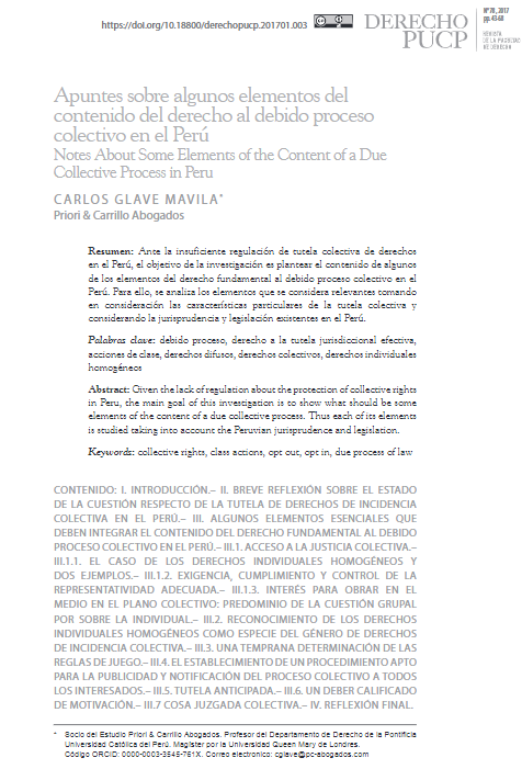 Apuntes sobre algunos elementos del contenido del derecho al debido proceso colectivo en el Perú