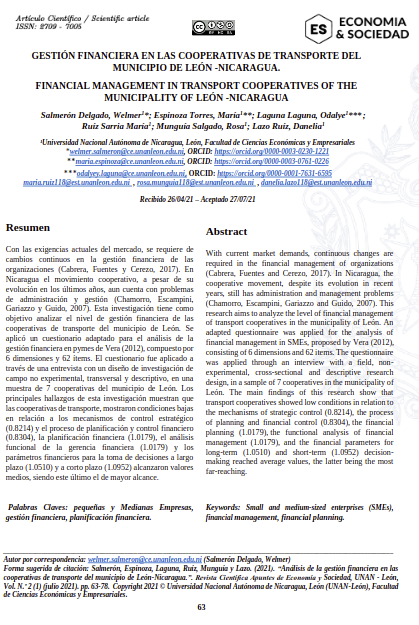 Gestión financiera en las cooperativas de transporte del municipio de León - Nicaragua