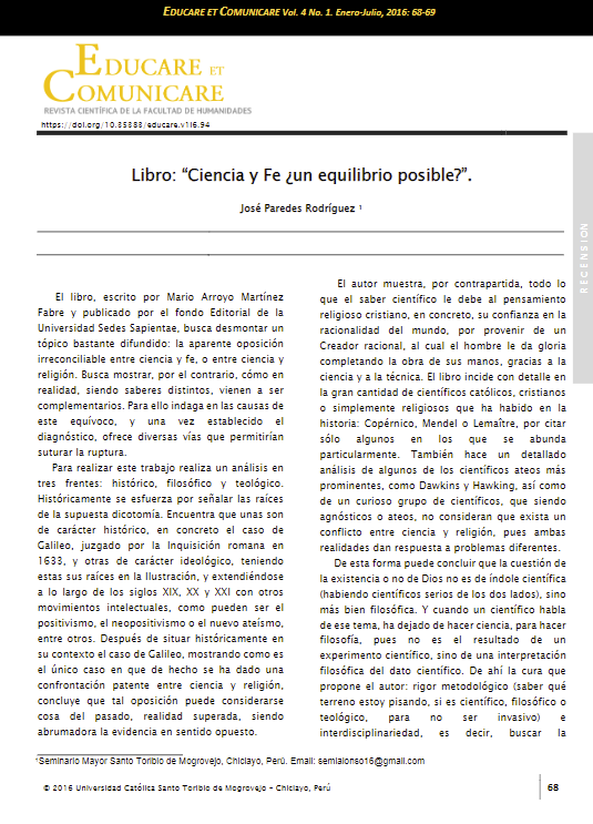 Libro: &quot;Ciencia y Fe ¿un equilibrio posible?&quot;.