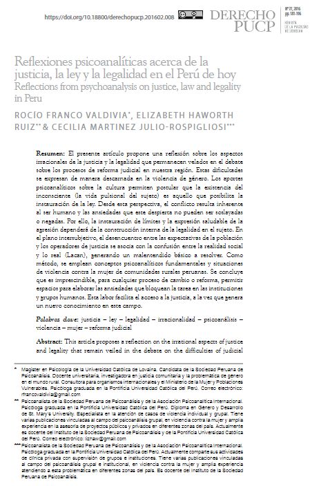Reflexiones psicoanalíticas acerca de la justicia, la ley y la legalidad en el Perú de hoy