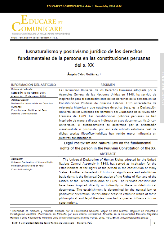 Iusnaturalismo y positivismo jurídico de los derechos fundamentales de la persona en las constituciones peruanas del s. XX