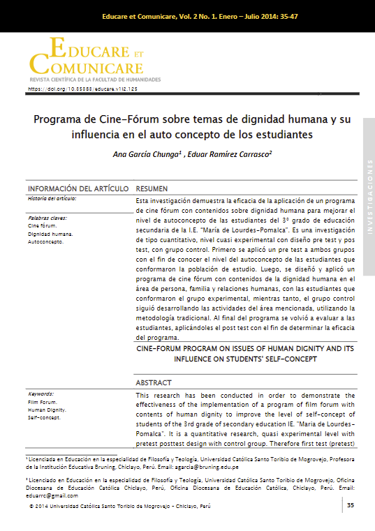 Programa de Cine-Fórum sobre temas de dignidad humana y su influencia en el auto concepto de los estudiantes