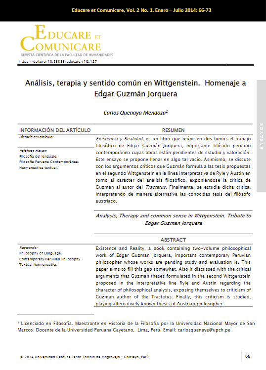 Análisis, terapia y sentido común en Wittgenstein. Homenaje a Edgar Guzmán Jorquera