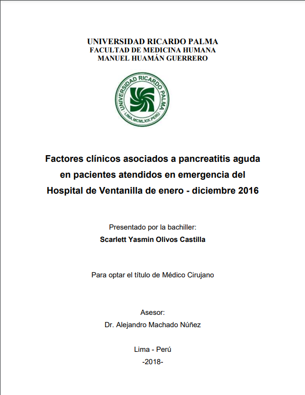 Factores clínicos asociados a pancreatitis aguda en pacientes atendidos en emergencia del Hospital de Ventanilla de enero