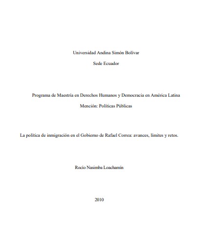 La política de inmigración en el Gobierno de Rafael Correa: avances, límites y retos