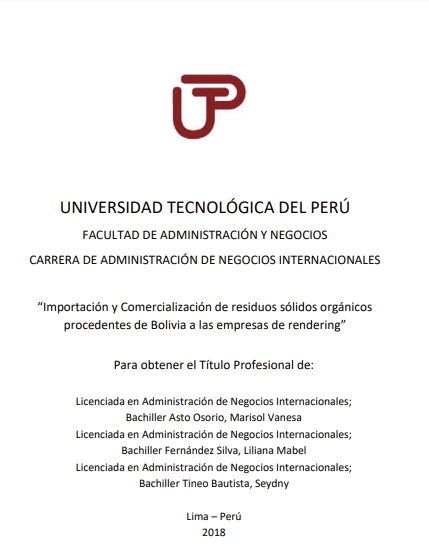 Importación y comercialización de residuos sólidos orgánicos procedentes de Bolivia a las empresas de rendering