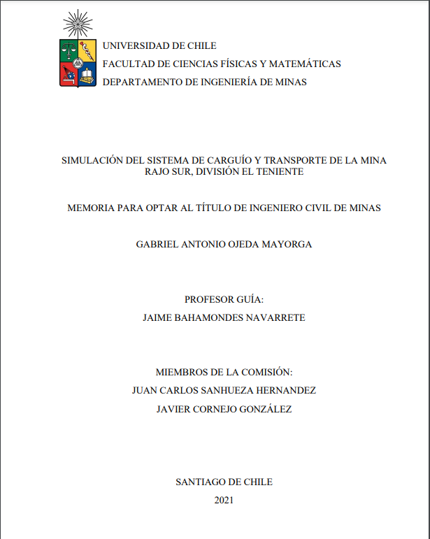 Simulación del sistema de carguío y transporte de la Mina Rajo Sur, División El Teniente