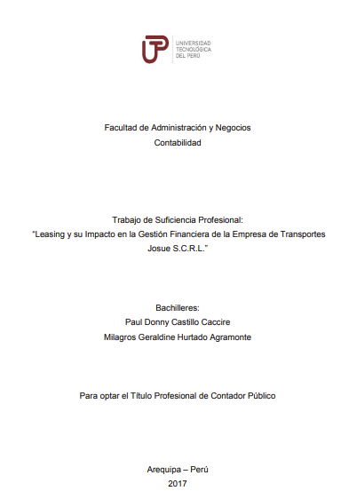 Leasing y su impacto en la gestión financiera de la empresa de transportes Josue S.C.R.L.