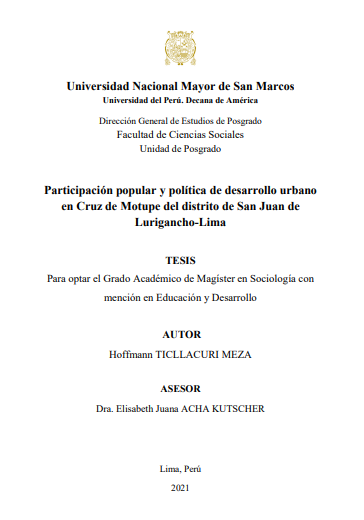 Participación popular y política de desarrollo urbano en Cruz de Motupe del distrito de San Juan de Lurigancho-Lima