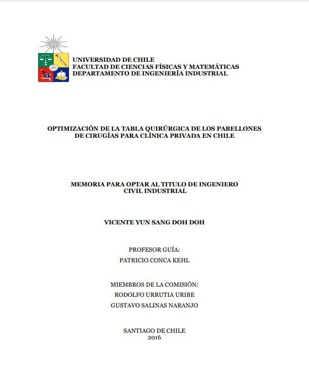 Optimización de la tabla quirúrgica de los pabellones de cirugías para clínica privada en Chile