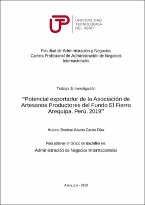 Potencial exportador de la Asociación de Artesanos Productores del Fundo El Fierro Arequipa, Perú, 2019