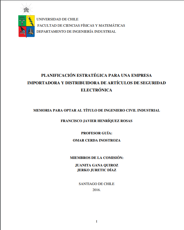 Planificación estratégica para una empresa importadora y distribuidora de artículos de seguridad electrónica