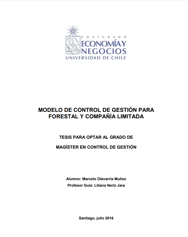 Modelo de control de gestión para Forestal y Compañía Limitada