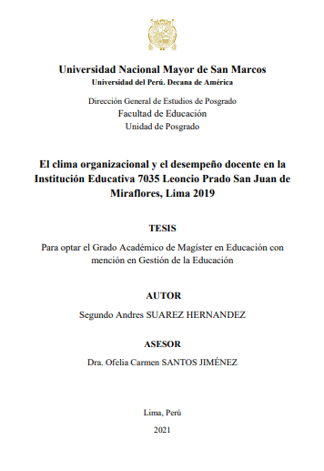 El clima organizacional y el desempeño docente en la Institución Educativa 7035 Leoncio Prado San Juan