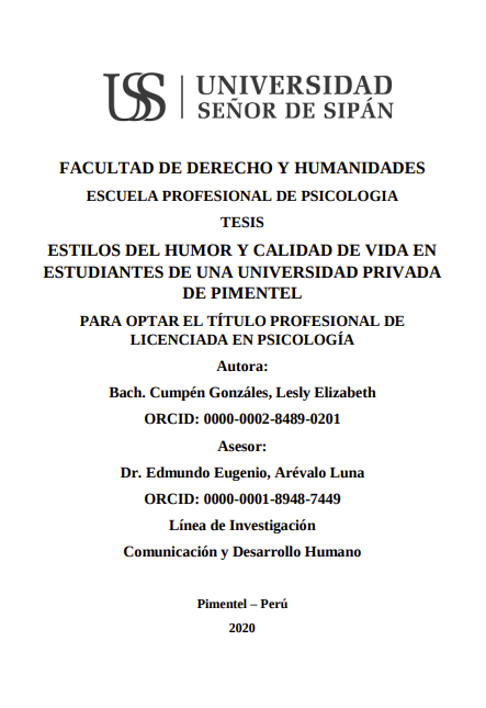 Estilos del humor y calidad de vida en estudiantes de una universidad privada de Pimentel
