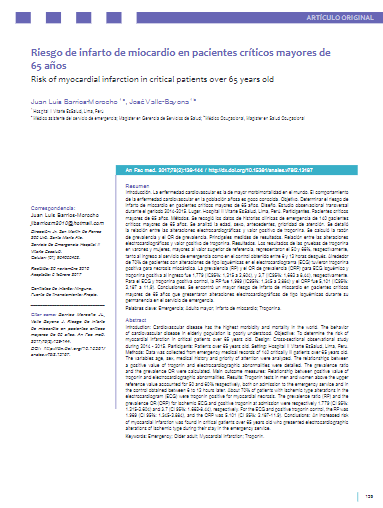 Riesgo de infarto de miocardio en pacientes críticos mayores de 65 años