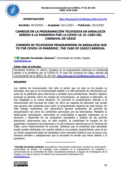 Cambios en la programación televisiva en Andalucía debido a la pandemia por la COVID-19. El caso del Carnaval de Cádiz