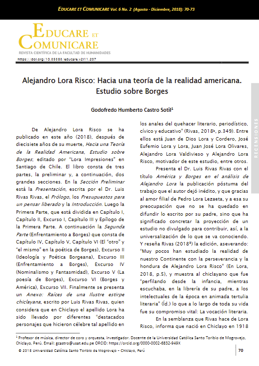 Alejandro Lora Risco: Hacia una teoría de la realidad americana. Estudio sobre Borges