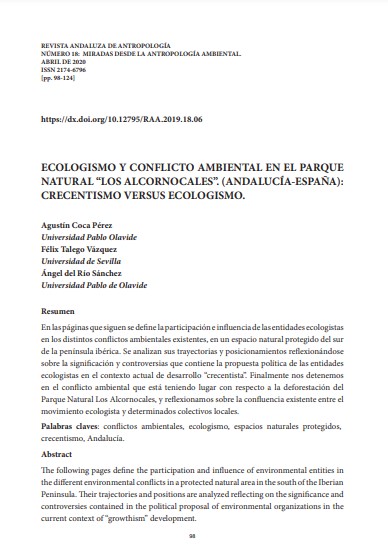 Ecologismo y conflicto ambiental en el parque natural Los Alcornocales. (Andalucía-España): Crecentismo versus ecologismo