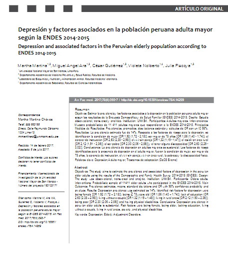 Depresión y factores asociados en la población peruana adulta mayor según la ENDES 2014-2015